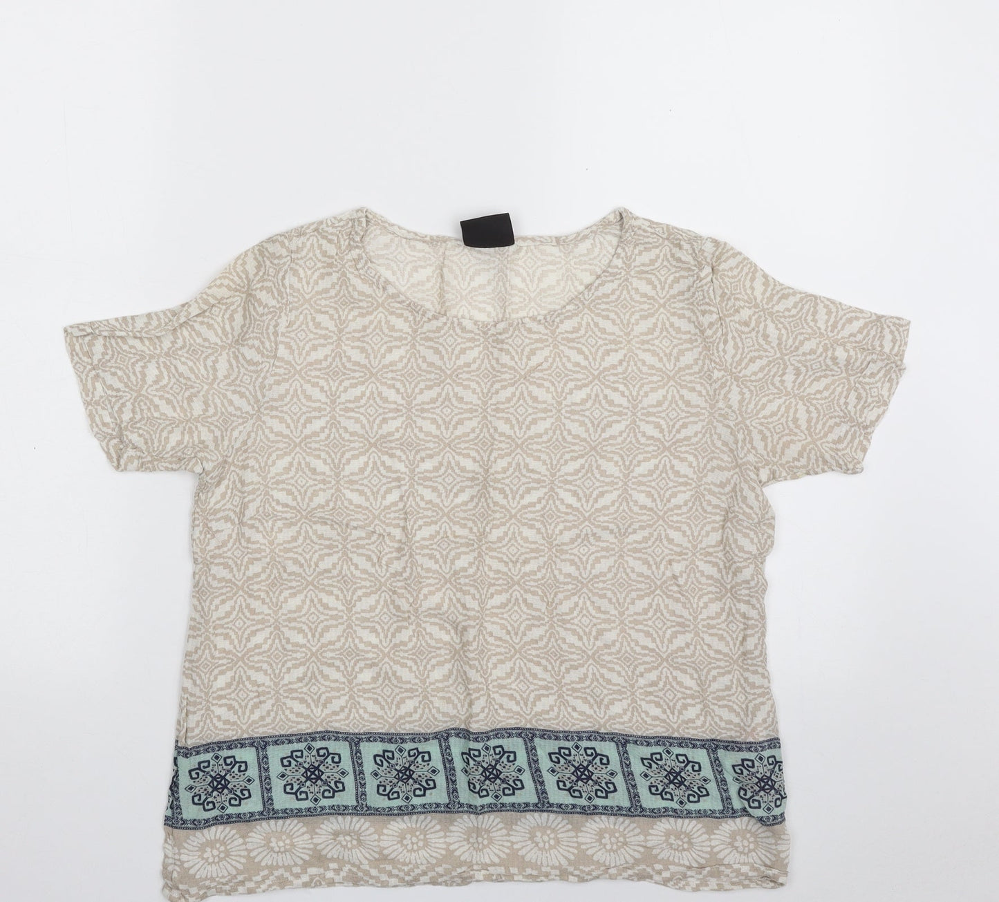 VILA Womens Beige Geometric Viscose Basic Blouse Size M Boat Neck