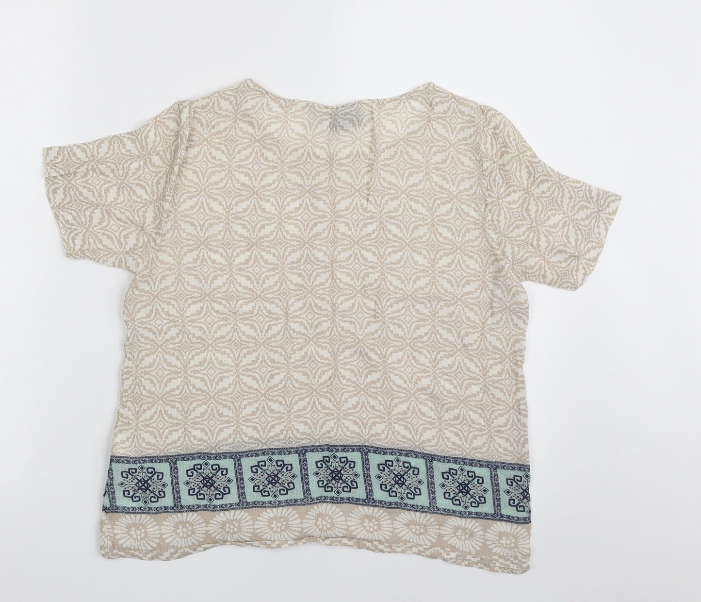 VILA Womens Beige Geometric Viscose Basic Blouse Size M Boat Neck