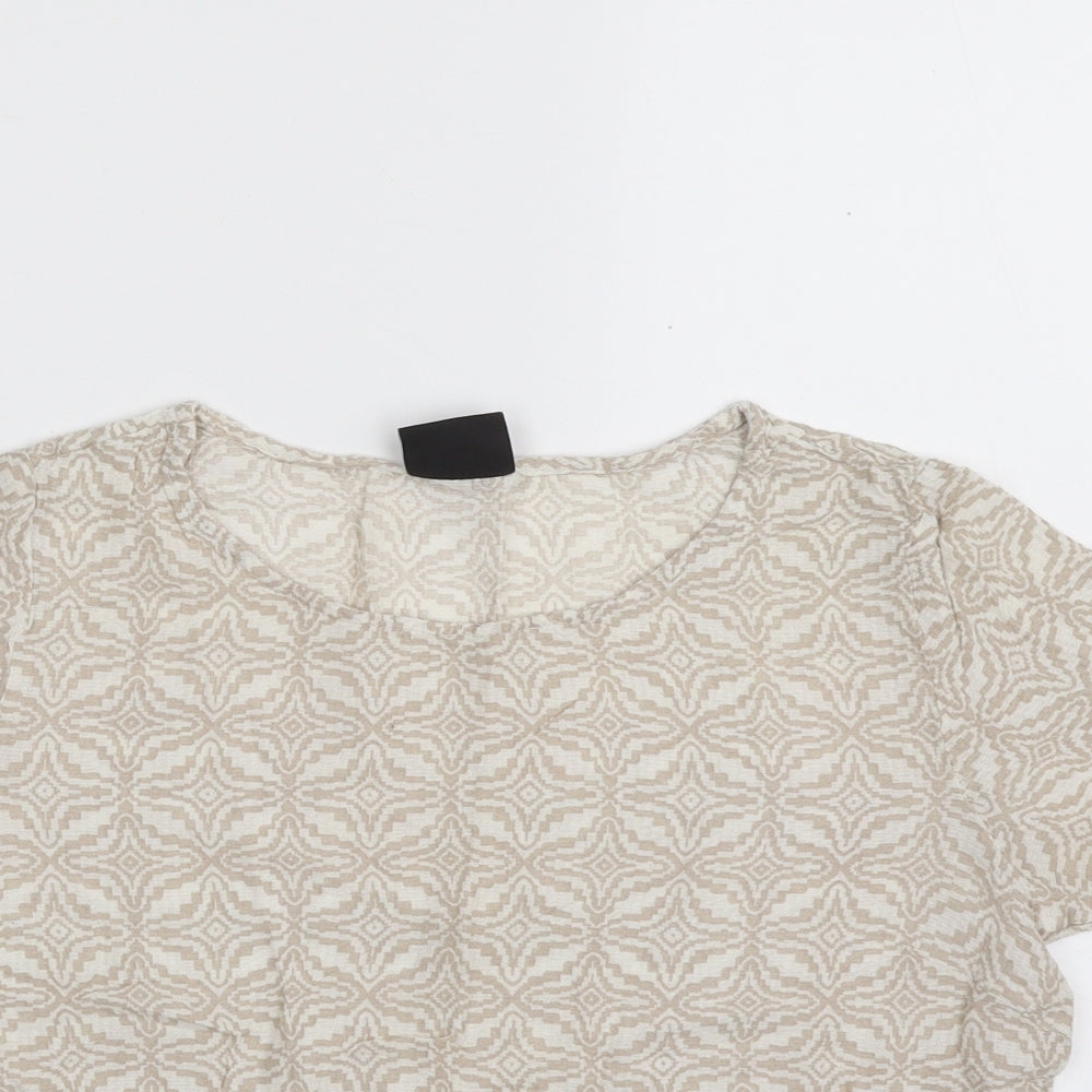 VILA Womens Beige Geometric Viscose Basic Blouse Size M Boat Neck