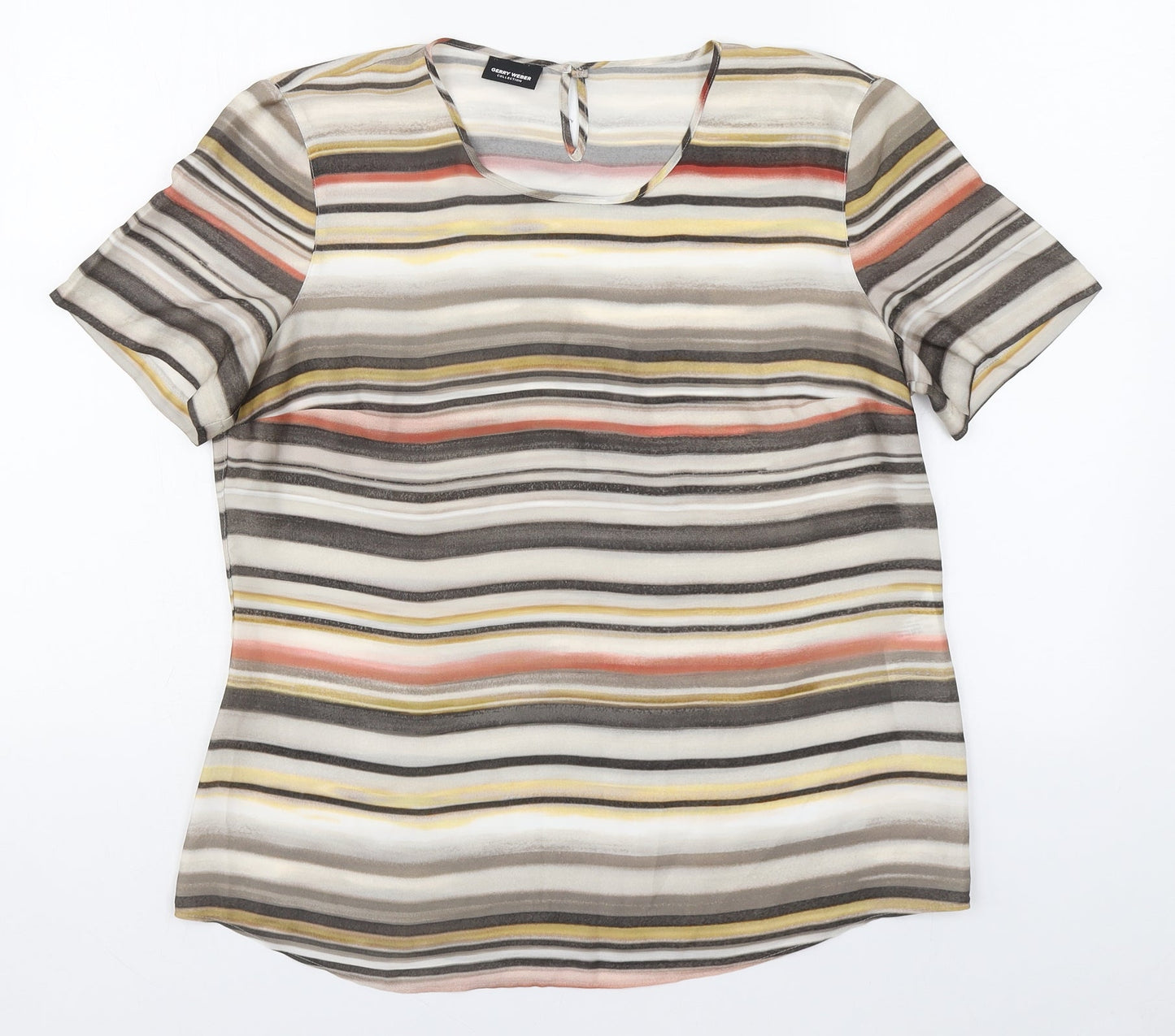 Gerry Weber Womens Multicoloured Striped Polyester Basic Blouse Size 14 Round Neck