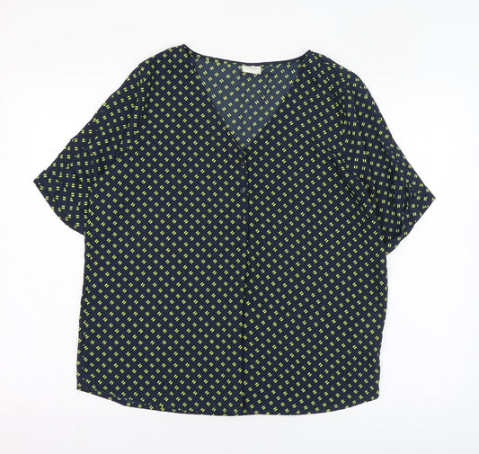 JACOUELINE de YONG Womens Black Geometric Polyester Basic Blouse Size 10 V-Neck