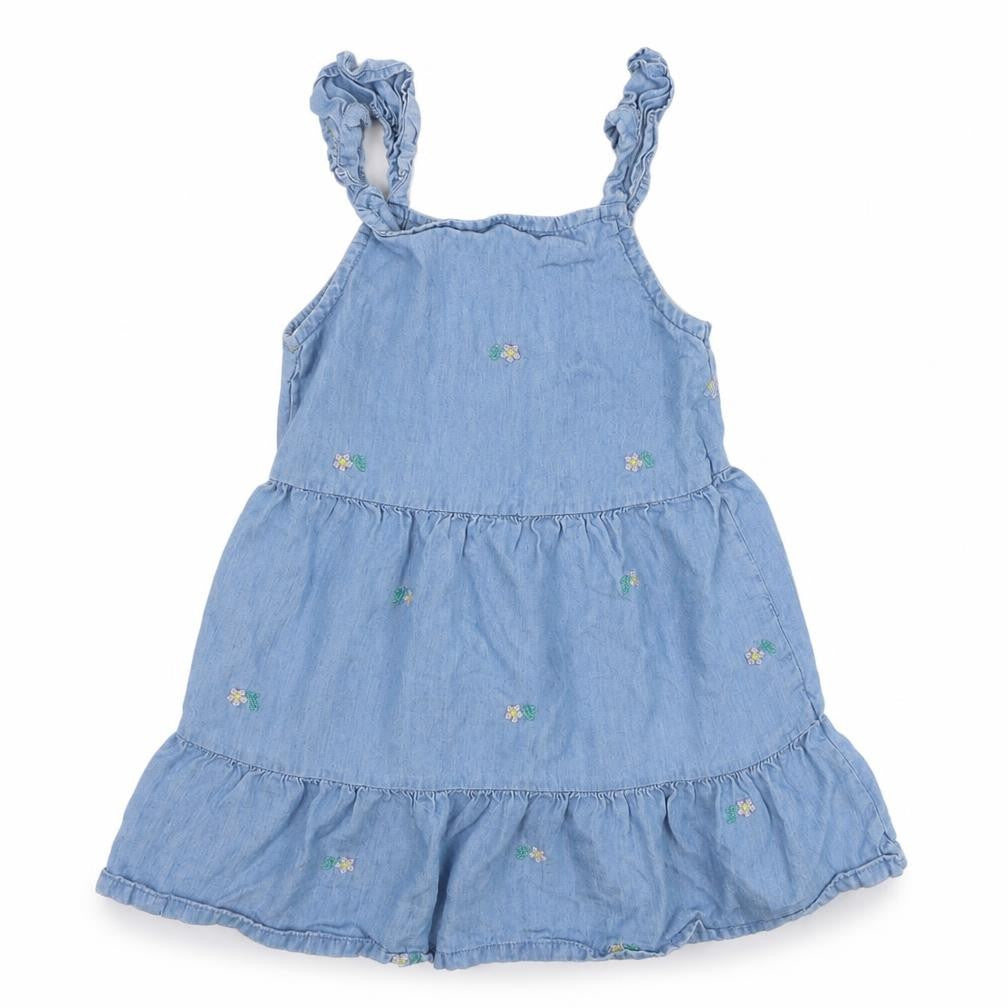 Primark Girls Blue  Lyocell Skater Dress  Size 24 Months  Square Neck Pullover - Flower