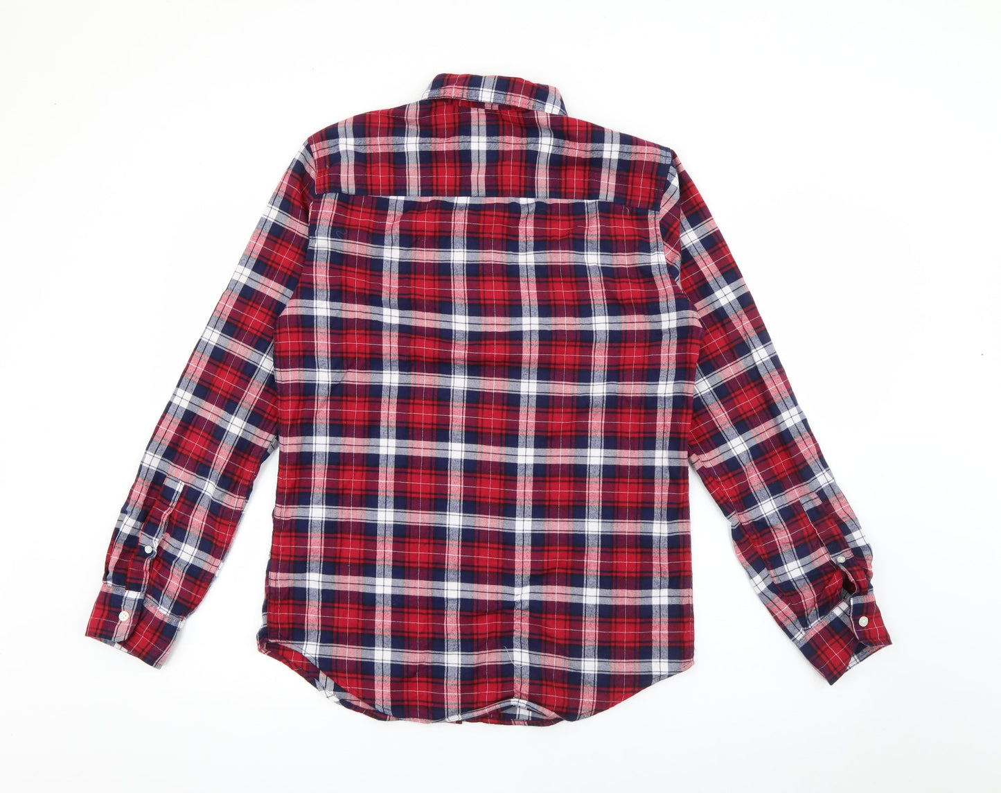 NEXT Mens Red Plaid Cotton  Button-Up Size S Collared Button