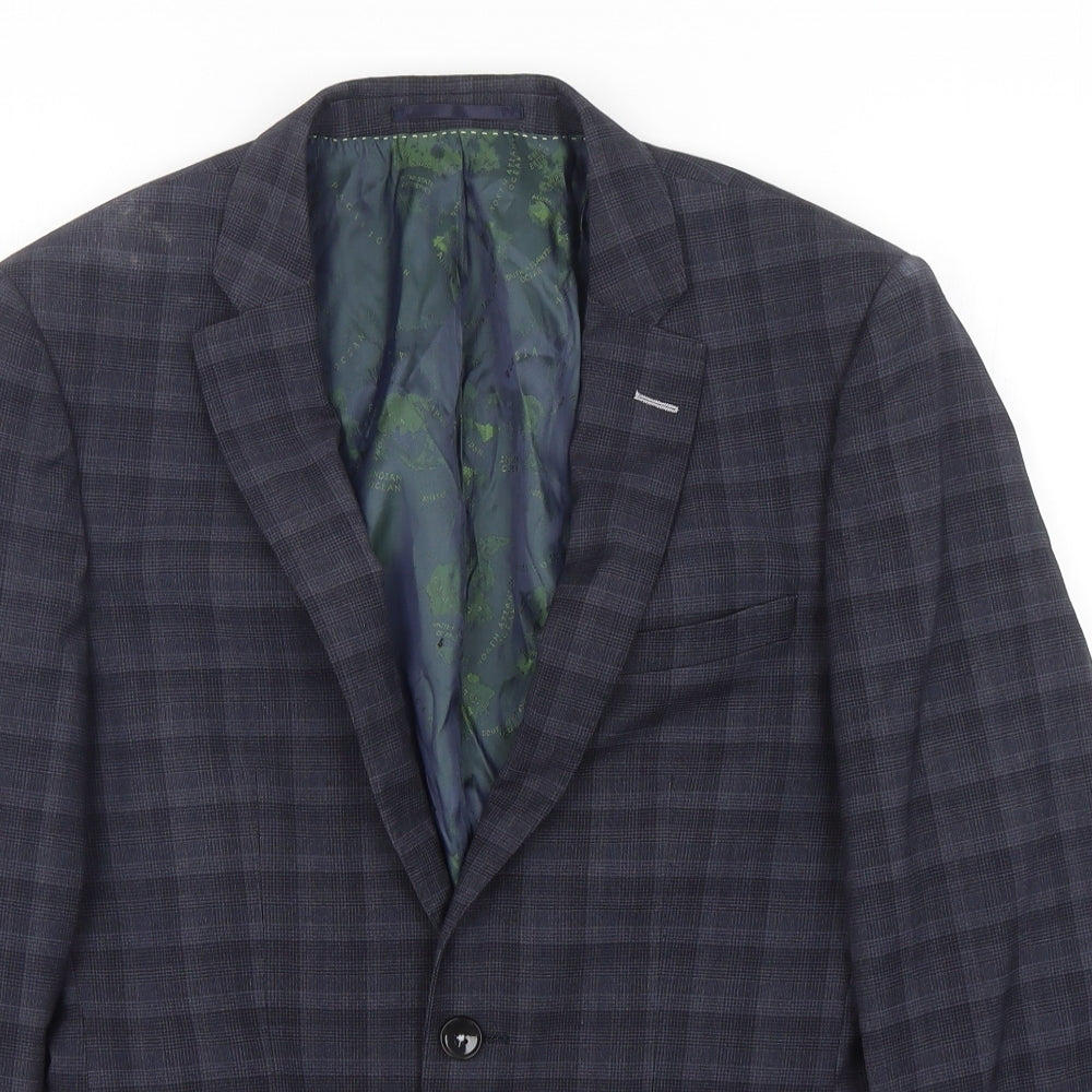 REMUS UOMO Mens Blue Check Polyester Jacket Suit Jacket