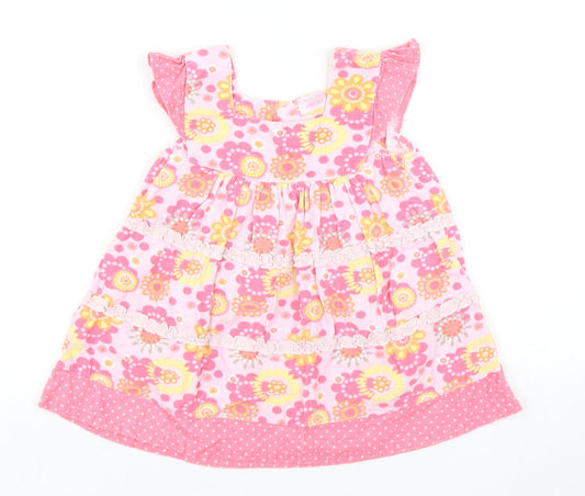 Cherokee Girls Pink Floral Cotton A-Line  Size 12-18 Months  Square Neck