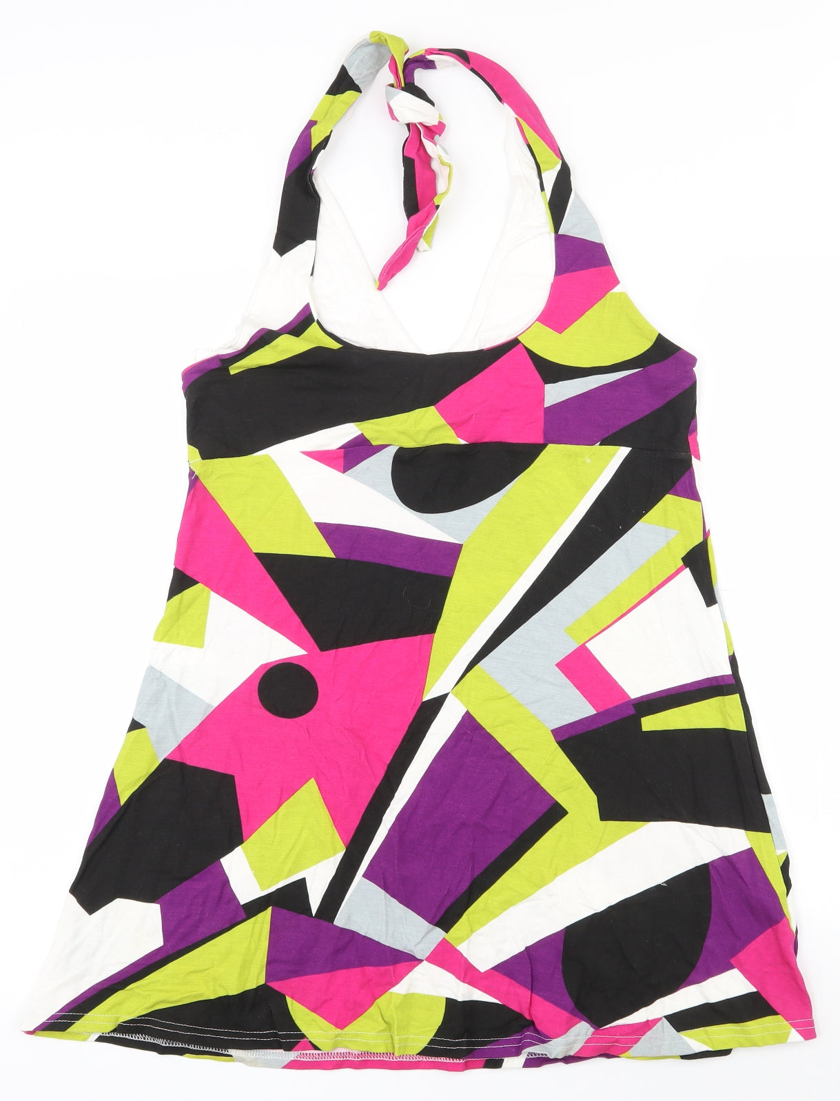 MK Womens Multicoloured Geometric Viscose Tunic Tank Size 16 Halter