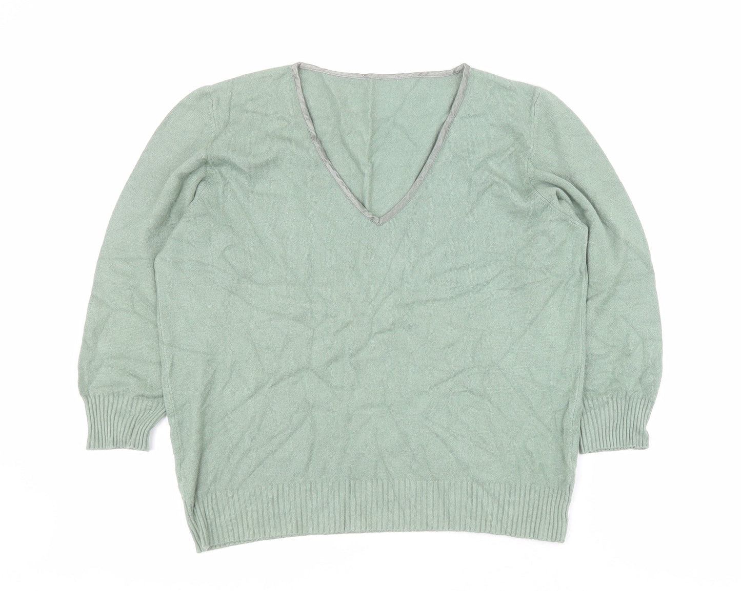 Marks and Spencer Womens Green V-Neck  Viscose Pullover Jumper Size 18