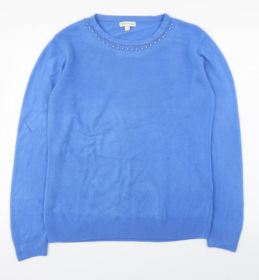 Paramour Womens Blue Round Neck  Acrylic Pullover Jumper Size L