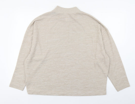 H&M Womens Beige Round Neck  Polyester Pullover Jumper Size M