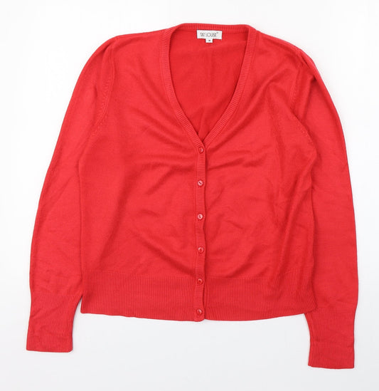 Fay Louise Womens Red V-Neck  Acrylic Cardigan Jumper Size M