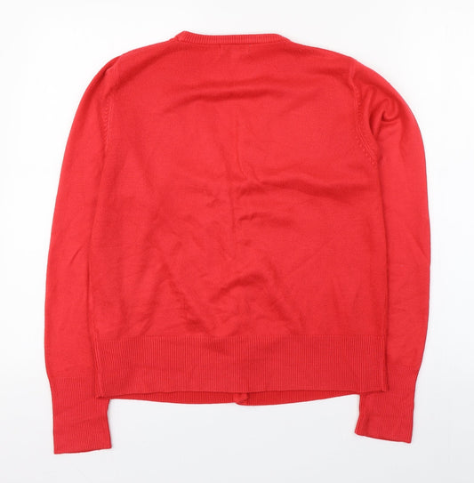 Fay Louise Womens Red V-Neck  Acrylic Cardigan Jumper Size M