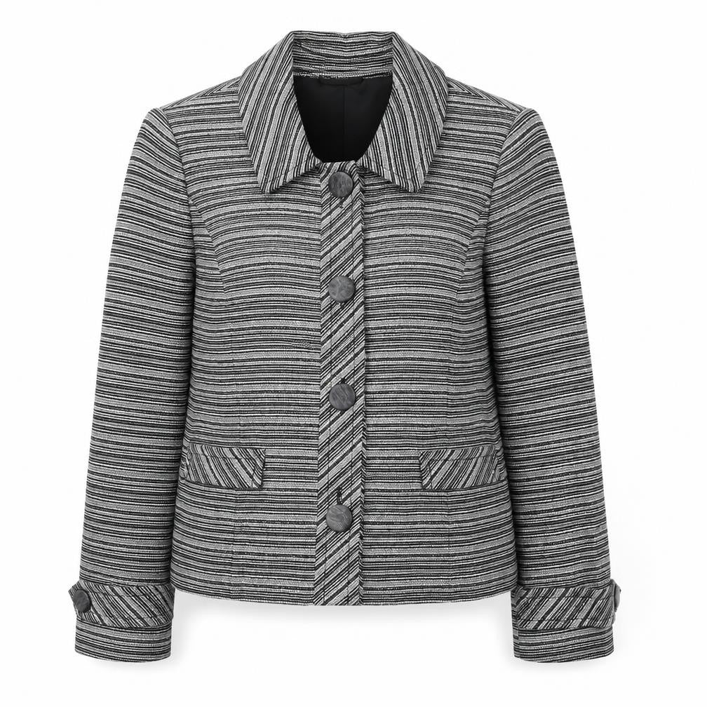 Country Casuals Womens Black Striped Jacket Blazer Size 14 Button
