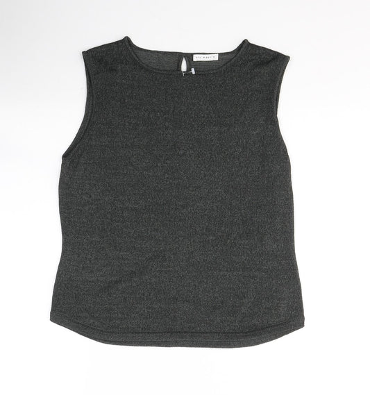 Planet Womens Black  Polyester Basic Tank Size M Round Neck