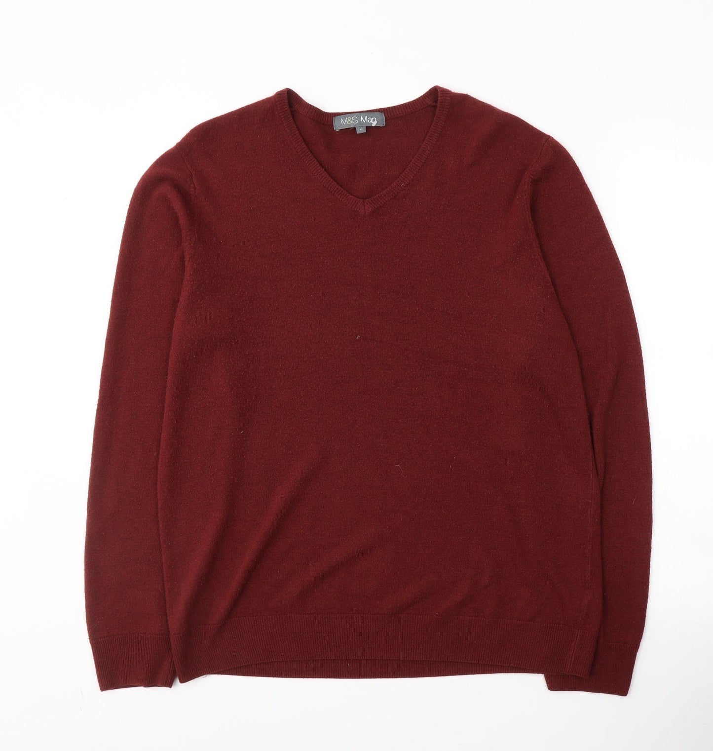 Marks and Spencer  Mens Red V-Neck  Acrylic Pullover Jumper Size L