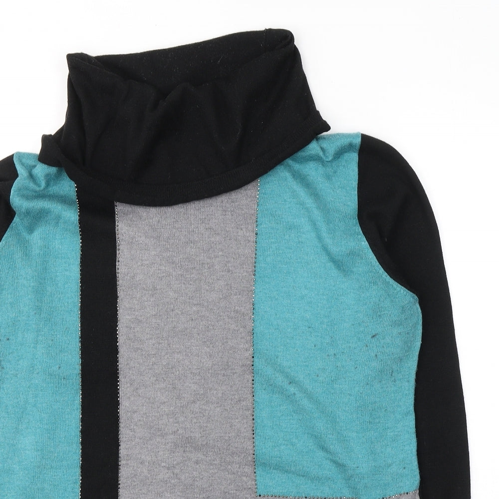 Roman Womens Black Colourblock Acrylic Basic Blouse Size 20 Roll Neck