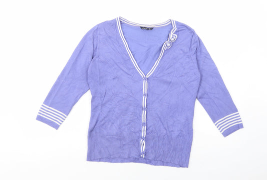 Sarah Hamilton Womens Purple V-Neck  Viscose Cardigan Jumper Size M