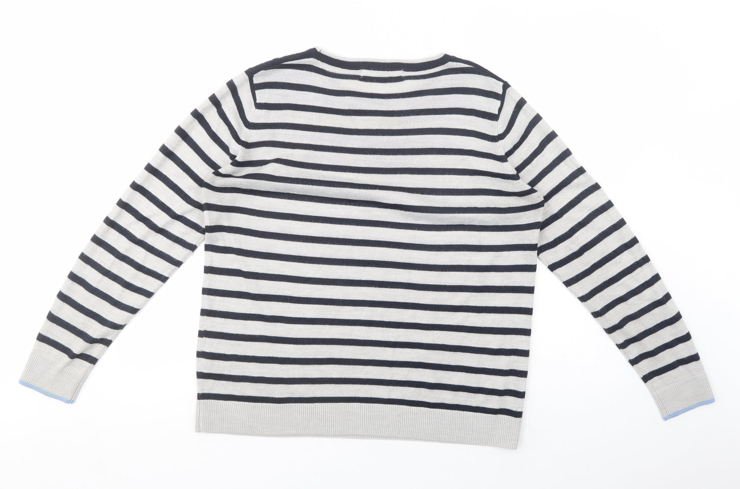 Isle Womens Grey Crew Neck Striped Acrylic Pullover Jumper Size 14