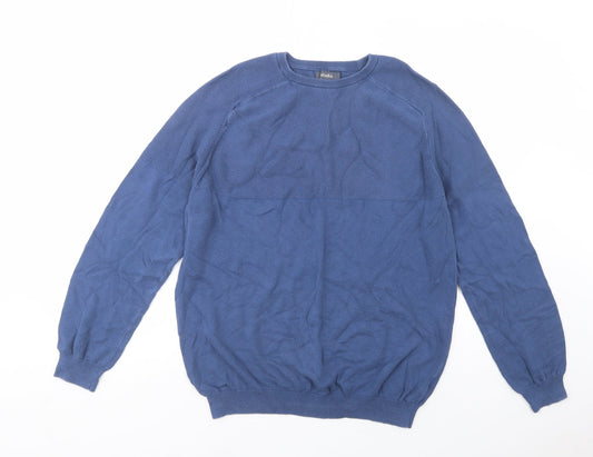 Studio Mens Blue Crew Neck  Cotton Pullover Jumper Size L
