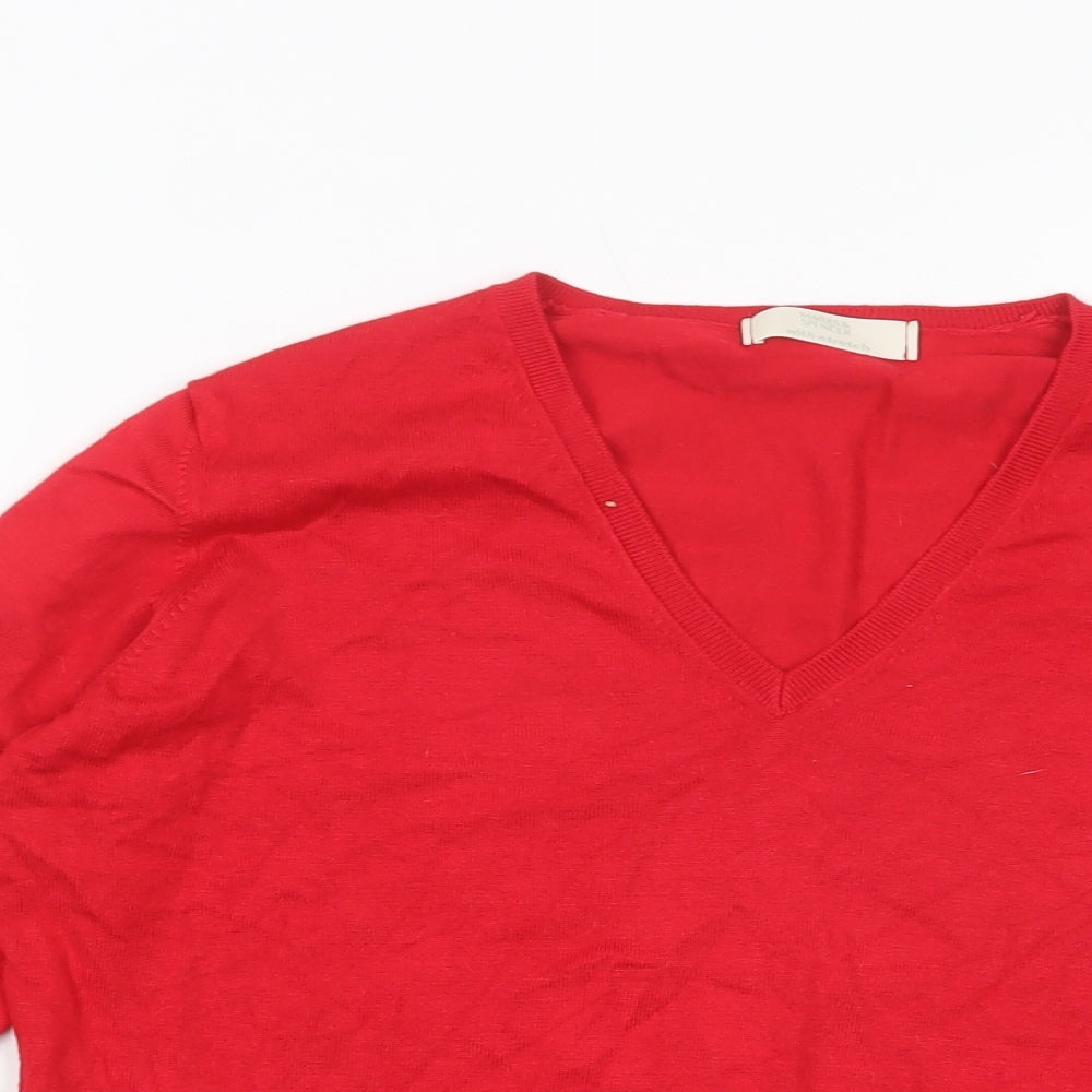 Marks and Spencer Womens Red V-Neck  Viscose Pullover Jumper Size 18