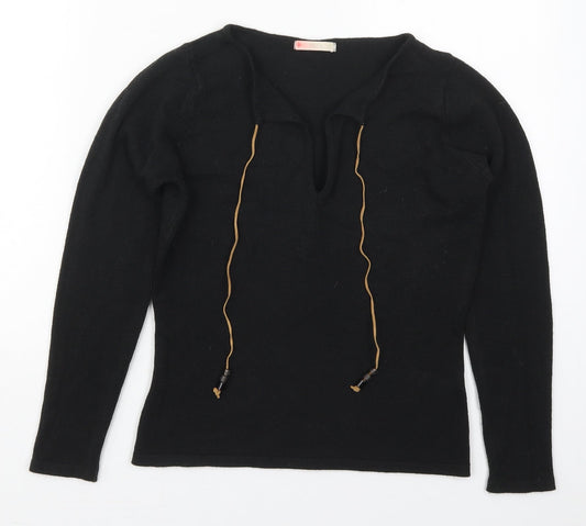 Marks and Spencer Womens Black V-Neck  Acrylic Pullover Jumper Size 10