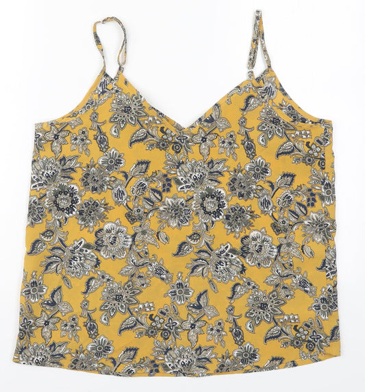 Studio Womens Yellow Floral Polyester Basic Tank Size 12 V-Neck