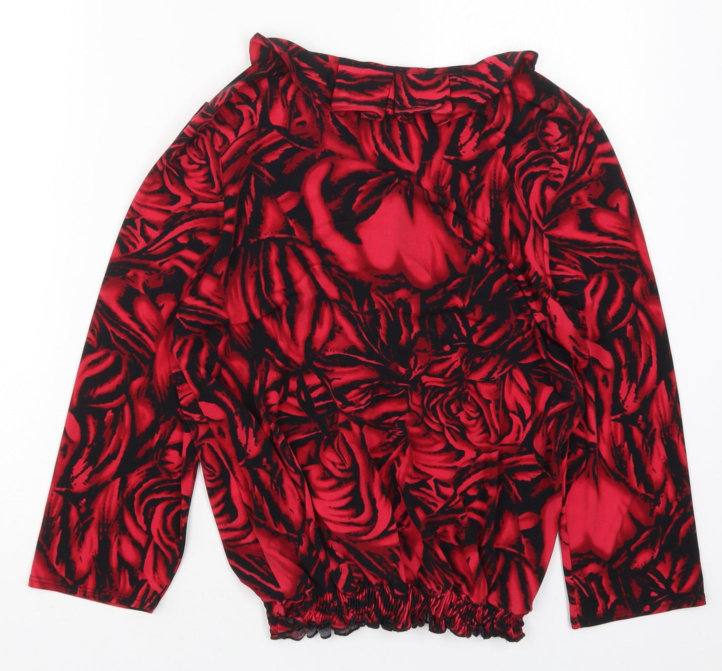 Vogue Womens Red Floral Polyester Basic Blouse Size 10 V-Neck - Roses