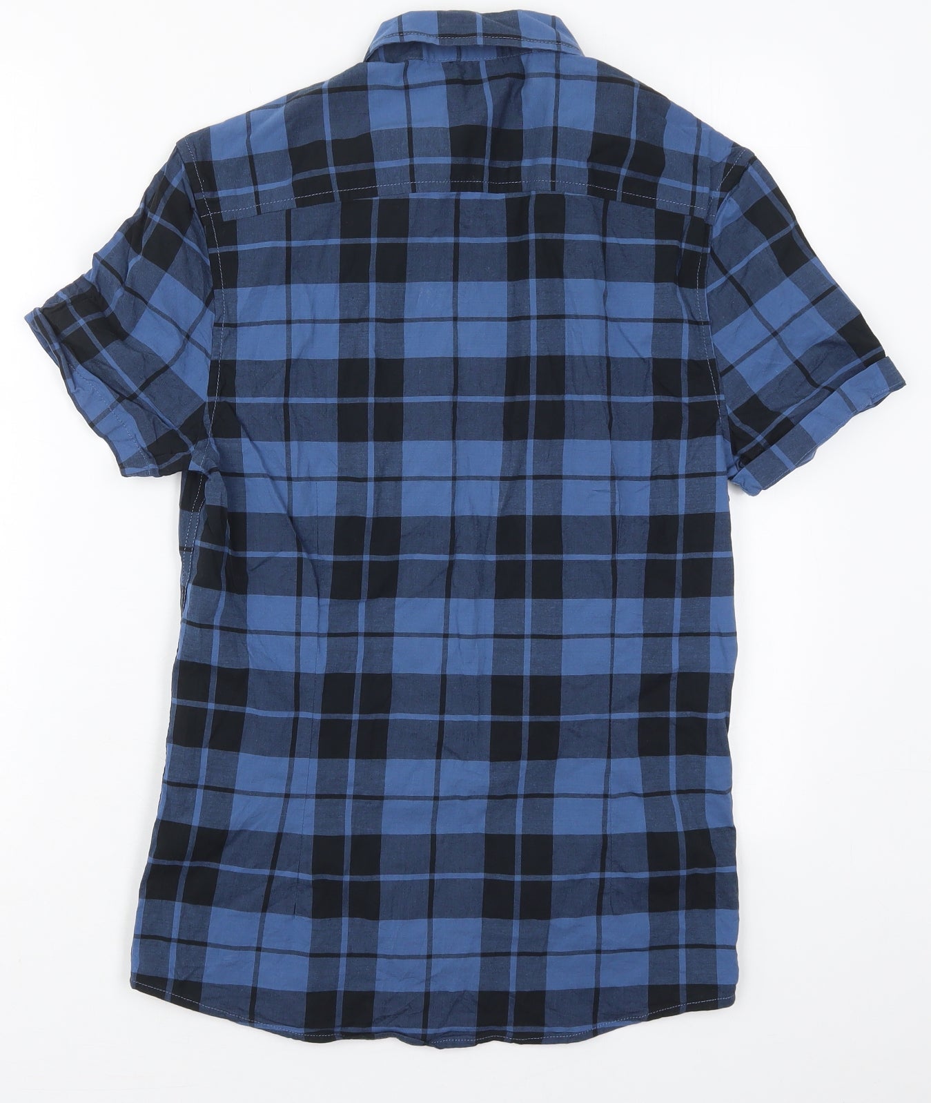 ASOS Mens Blue Check Cotton  Button-Up Size S Collared Button