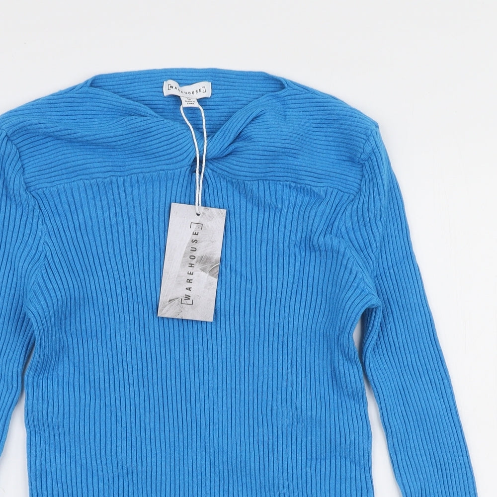 Warehouse Womens Blue V-Neck  Viscose Pullover Jumper Size M
