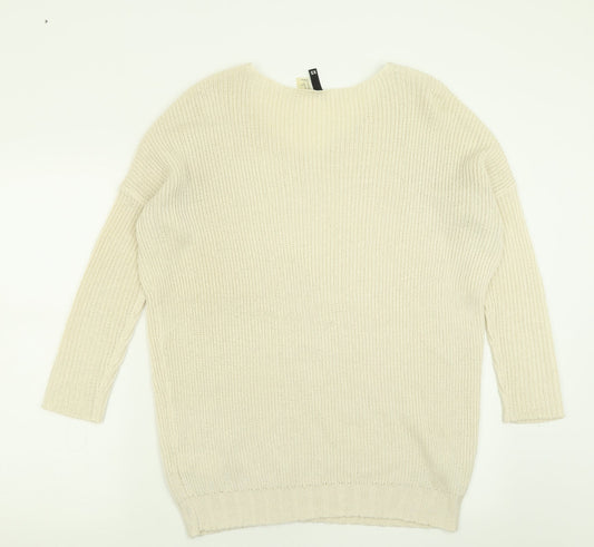 H&M Womens Ivory V-Neck  Acrylic Pullover Jumper Size XS