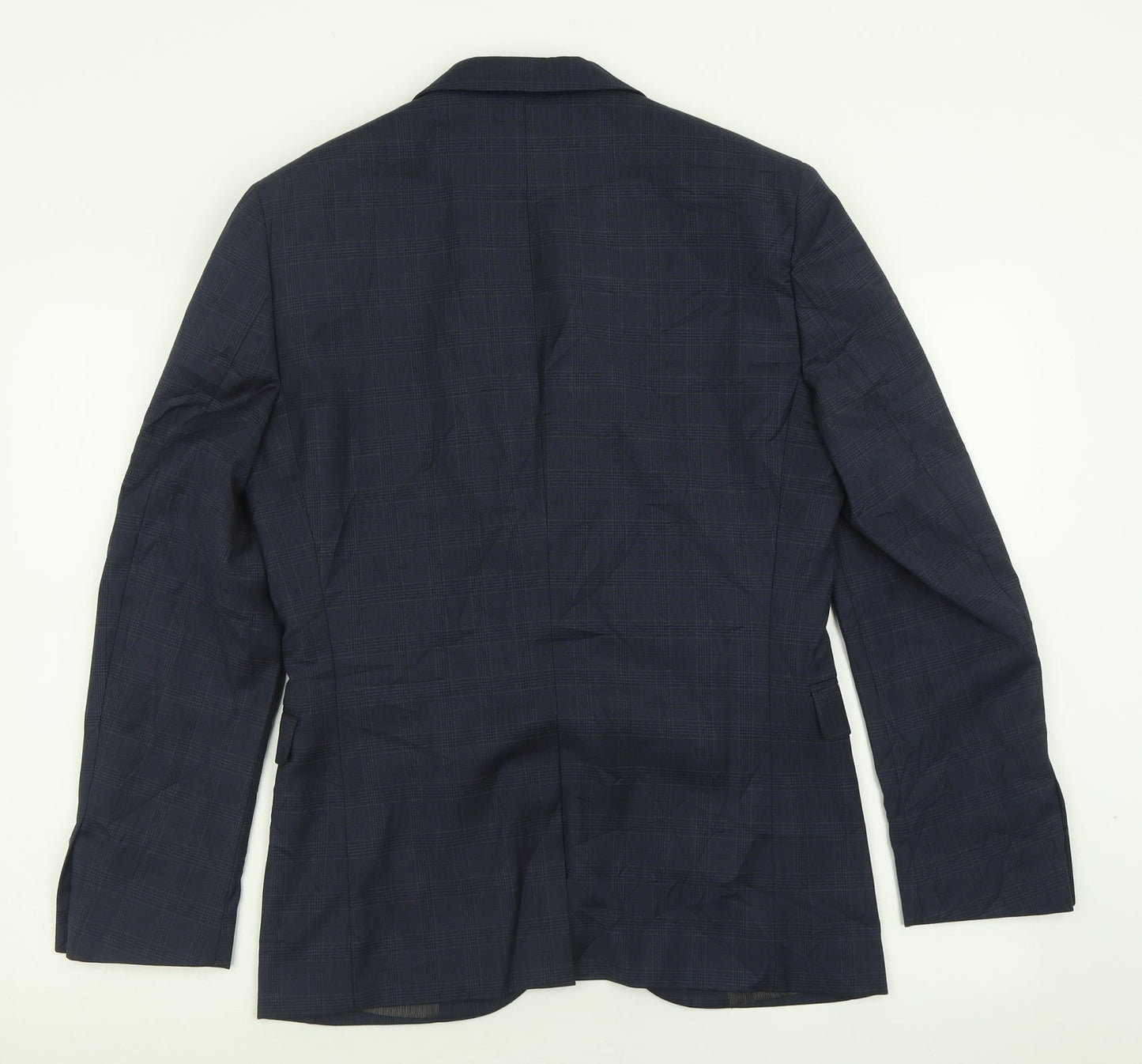 NEXT Mens Black Plaid Polyester Jacket Suit Jacket Size 36