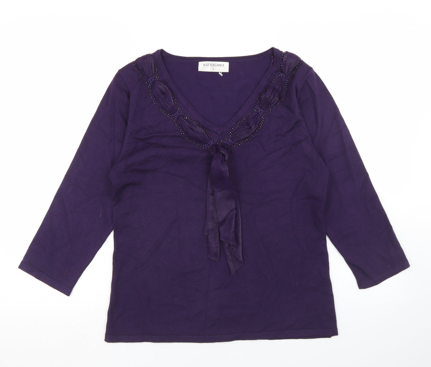 Just Elegance Womens Purple Scoop Neck  Viscose Pullover Jumper Size L