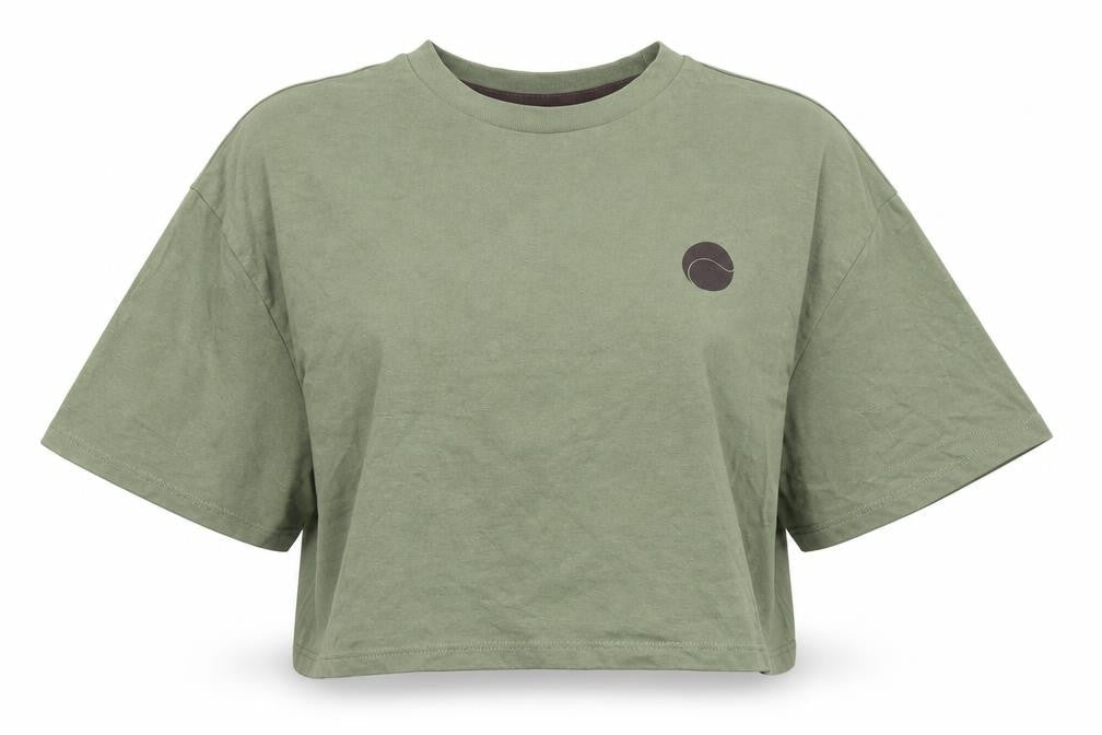 Hoxton Haus Womens Green  Cotton Cropped T-Shirt Size M Crew Neck
