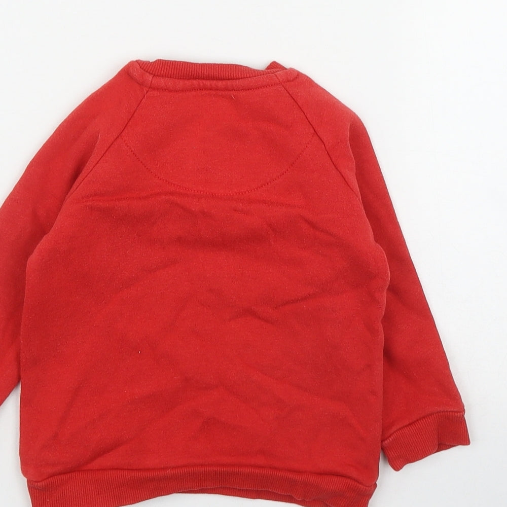 F&F Boys Red  Cotton Pullover Jumper Size 6-9 Months  Snap - 'Let the good times roll'
