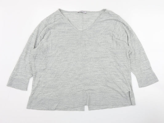 Per Una Womens Grey V-Neck  Acrylic Pullover Jumper Size 20