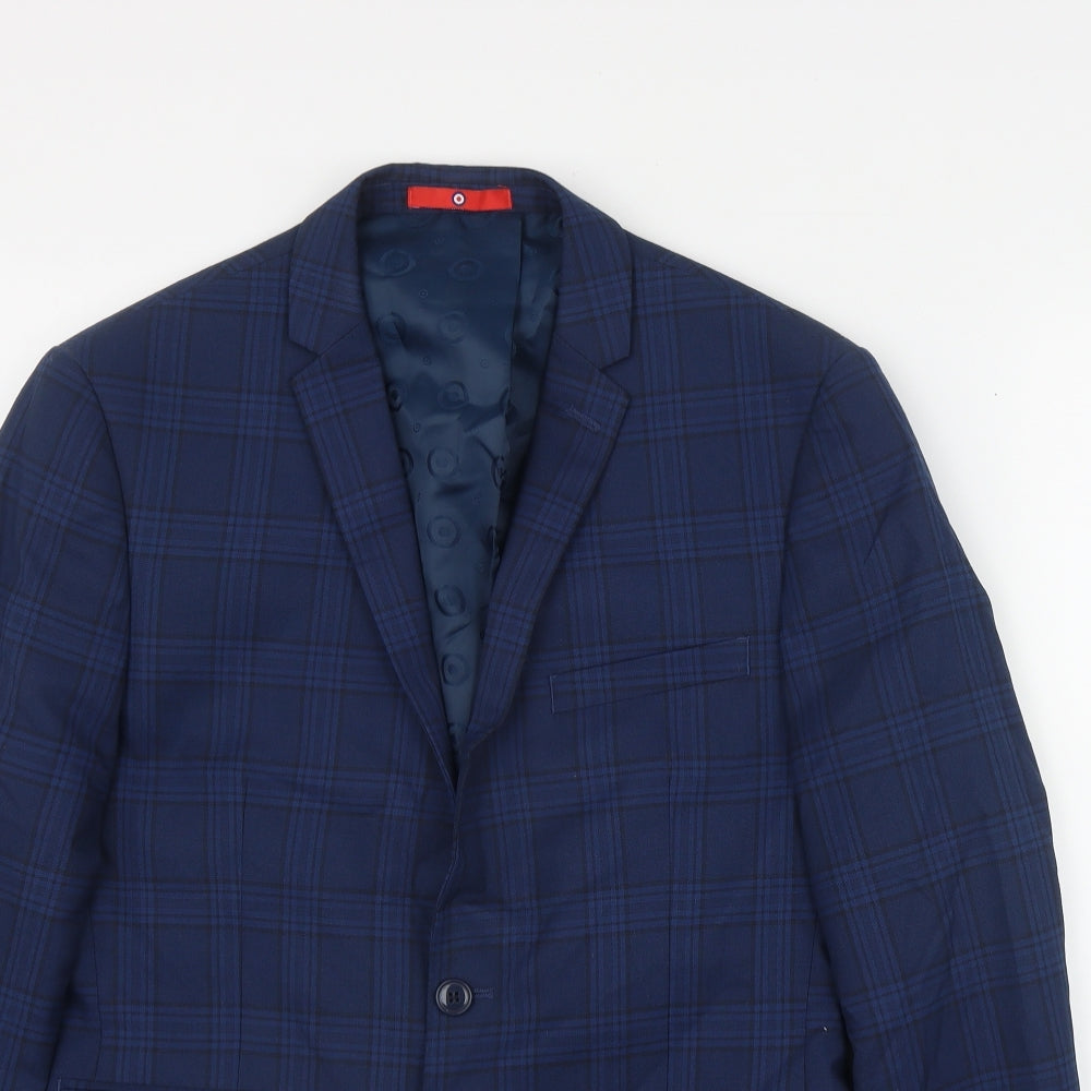 Lambretta Mens Blue Plaid Polyester Jacket Suit Jacket