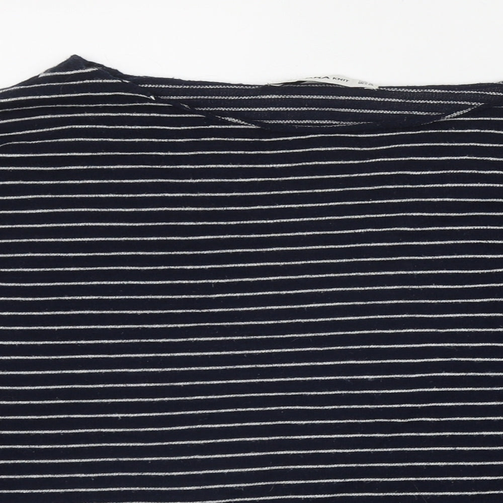 Zara Womens Blue Boat Neck Striped Polyester Pullover Jumper Size S