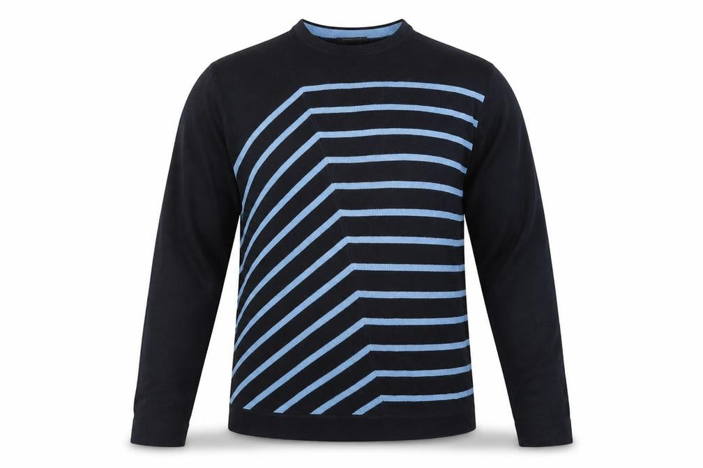 Burton Mens Blue Crew Neck Striped Acrylic Pullover Jumper Size L