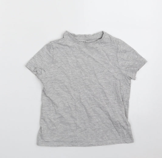 Marks and Spencer Girls Grey  Cotton Pullover T-Shirt Size 6-7 Years Crew Neck Pullover
