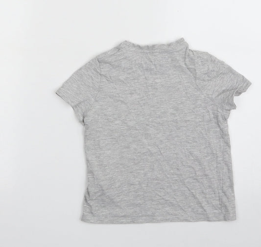 Marks and Spencer Girls Grey  Cotton Pullover T-Shirt Size 6-7 Years Crew Neck Pullover