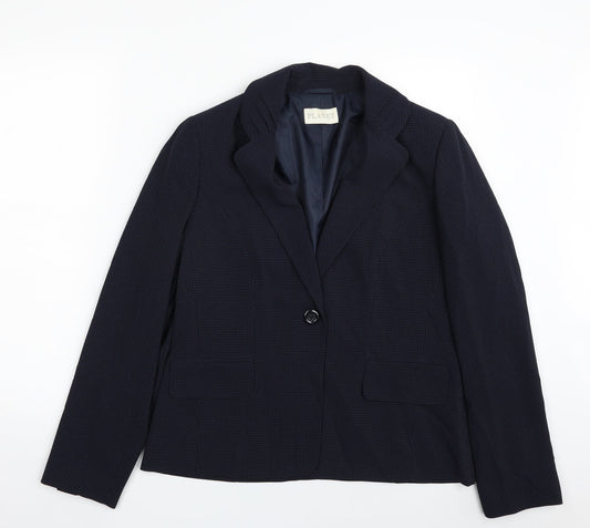 Planet  Womens Blue Geometric  Jacket Blazer Size 12  Button