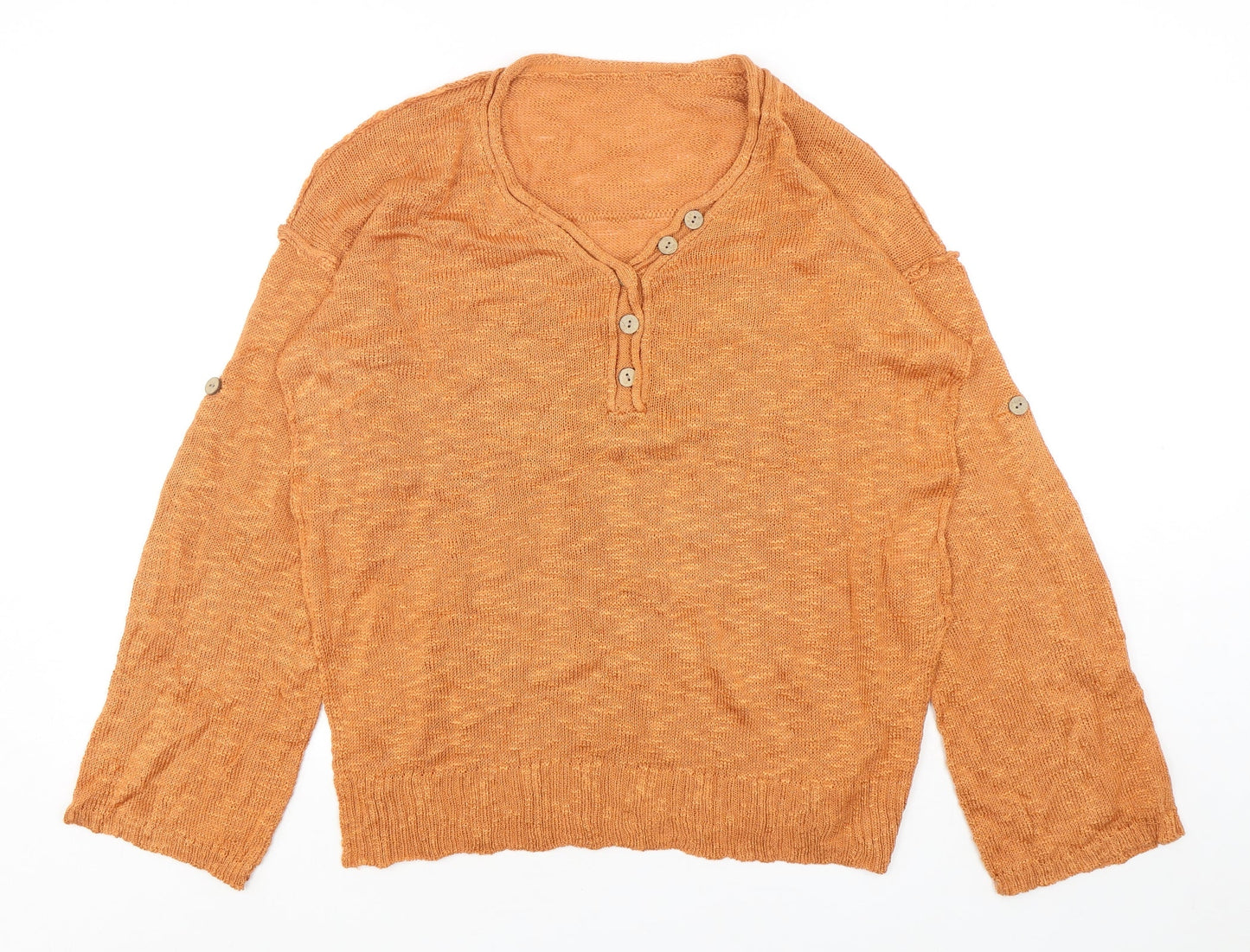Preworn Womens Orange V-Neck  Acetate Pullover Jumper Size S