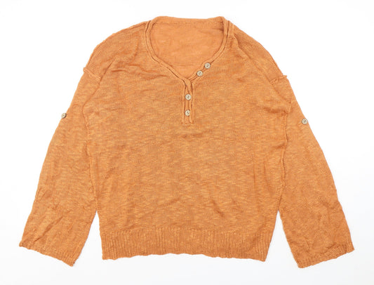 Preworn Womens Orange V-Neck  Acetate Pullover Jumper Size S