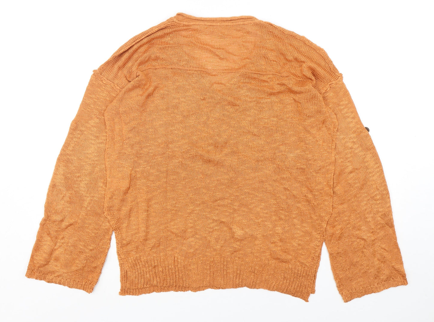 Preworn Womens Orange V-Neck  Acetate Pullover Jumper Size S