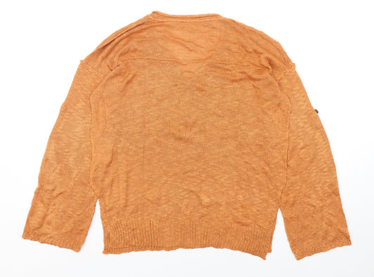 Preworn Womens Orange V-Neck  Acetate Pullover Jumper Size S