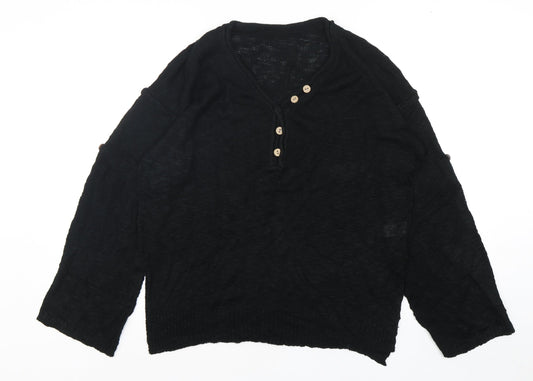 Preworn Womens Black V-Neck  Acrylic Pullover Jumper Size M