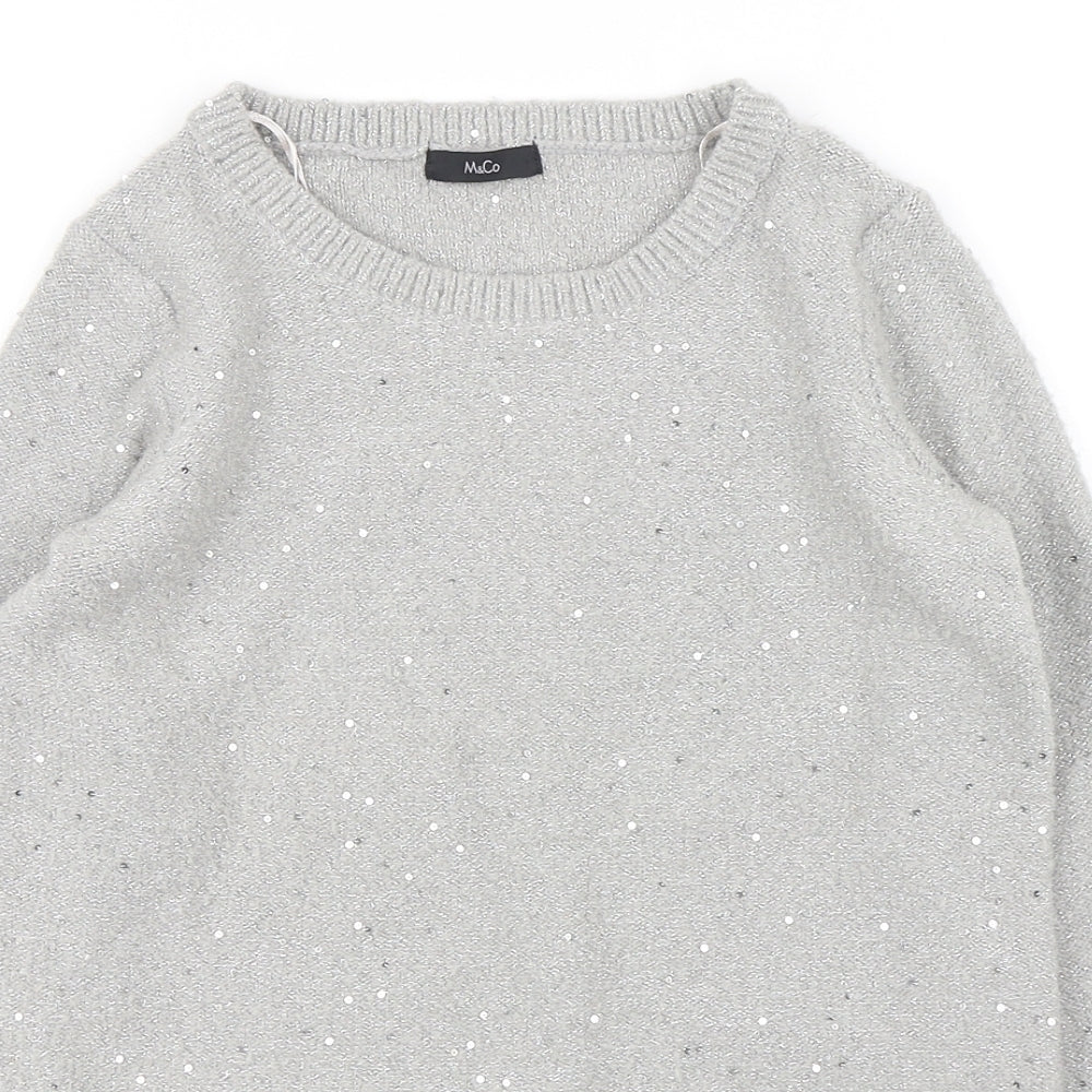 M&Co Womens Grey Round Neck  Nylon Pullover Jumper Size 8