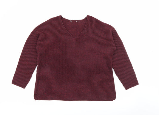 Pep & Co Womens Purple V-Neck  Acrylic Pullover Jumper Size 14