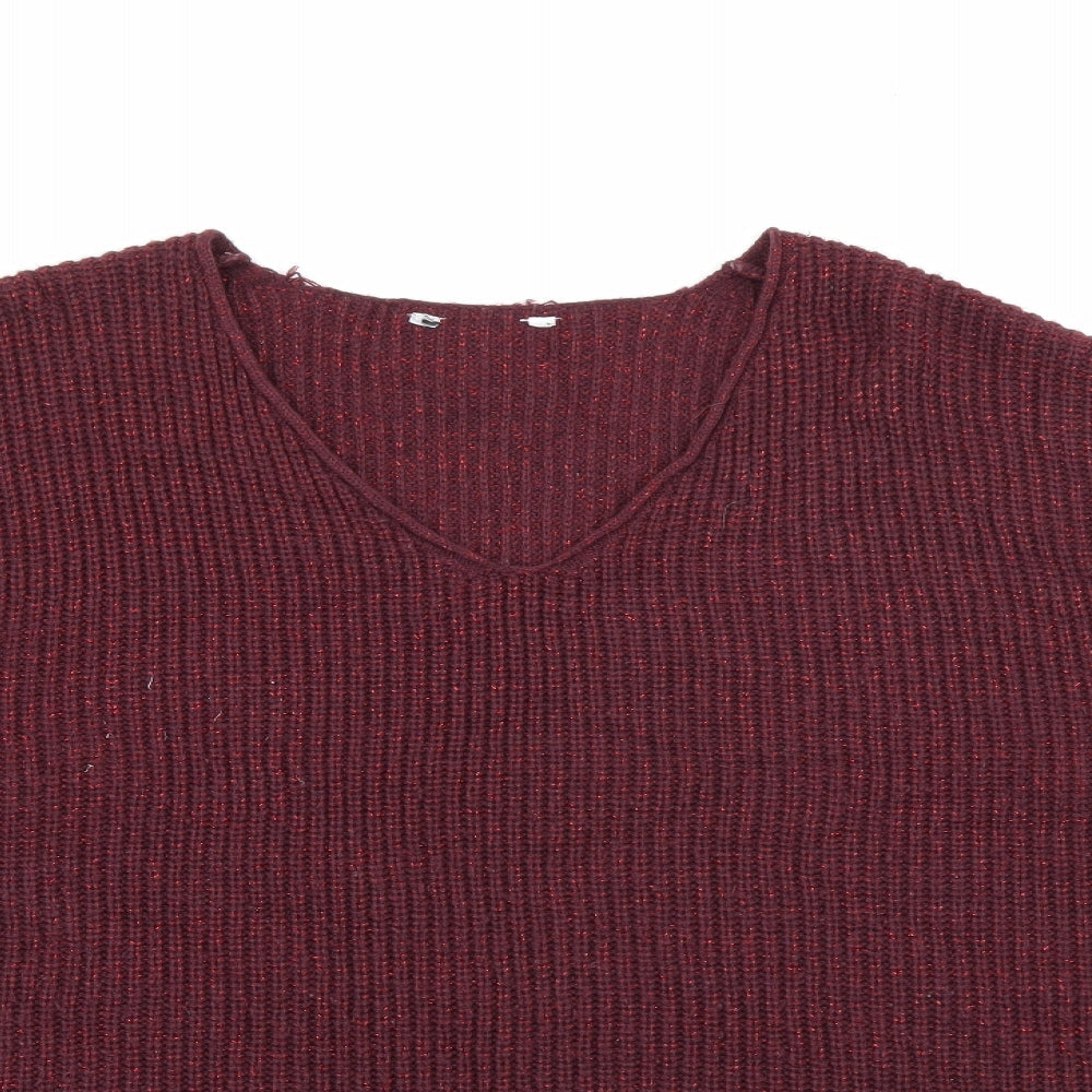 Pep & Co Womens Purple V-Neck  Acrylic Pullover Jumper Size 14