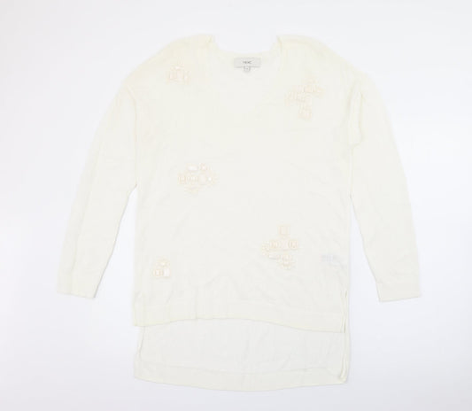 NEXT Womens White V-Neck  Viscose Pullover Jumper Size 12