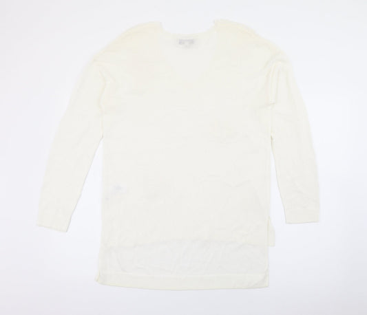 NEXT Womens White V-Neck  Viscose Pullover Jumper Size 12